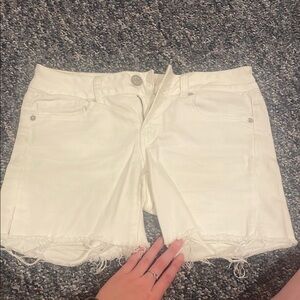 American Eagle Outfitters White Jean Shorts Distressed Cut-Off Style